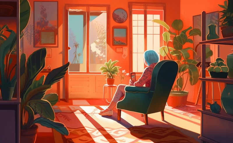 女子窗边独坐卡通手绘场景,插画/手绘图,插画/手绘图库,插画/手绘图下载,插画/手绘